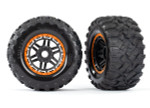 Traxxas Maxx MT Tires on Black Wheels with Orange Beadlock Look & 17mm Splined Hex (2) (8972T)