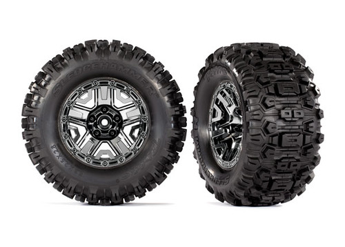 Traxxas Hoss 4x4 Sledgehammer Tires on Black Chrome 2.8 Wheels (2) w/12mm Hex (9072) Traxxas Hoss 4x4 Sledgehammer Tires on Black Chrome 2.8 Wheels (2) w/12mm Hex (9072)