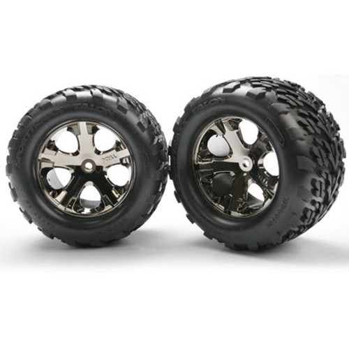 Traxxas Rear All-Star Black Chrome Wheels w/ Talon Tires (2): Stampede VXL Traxxas Rear All-Star Black Chrome Wheels w/ Talon Tires (2): Stampede VXL