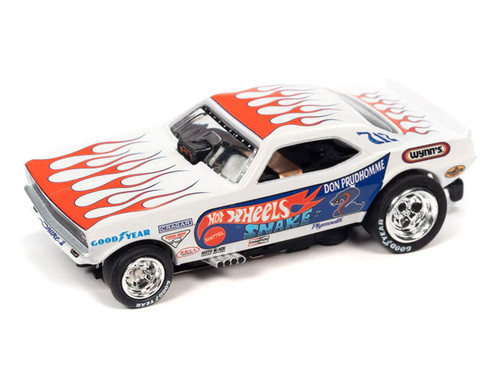 Auto World 1972 Plymouth Cuda Funny Car (White w/Flames) Don " The Snake" Prudhomme Snake II 4Gear Legends R1 HO Slot Car