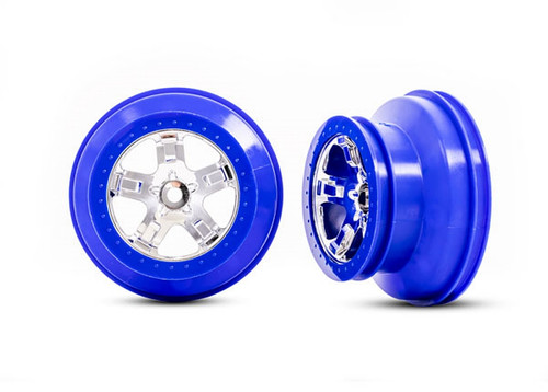 Traxxas 2.2" Dual Profile Wheels, SCT Chrome, Blue Beadlock (2WD Front Only) (2) Traxxas 2.2" Dual Profile Wheels, SCT Chrome, Blue Beadlock (2WD Front Only) (2)