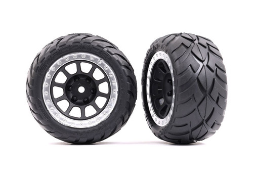 Traxxas Anaconda Rear Assembled 2.2' Tires with Foam Inserts - Graphite Gray, Satin Chrome Beadlock Wheels: Bandit Traxxas Anaconda Rear Assembled 2.2' Tires with Foam Inserts - Graphite Gray, Satin Chrome Beadlock Wheels: Bandit