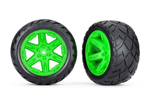 These are the Traxxas Rustler 2.8" Anaconda Wheels, Assembled, RXT Green (2WD Electric Rear) (2) These are the Traxxas Rustler 2.8" Anaconda Wheels, Assembled, RXT Green (2WD Electric Rear) (2)
