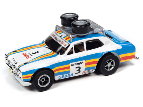 Auto World 1975 Ford Rally Escort (Blue, Orange, White) Rally World Stage X-Traction HO Slot Car