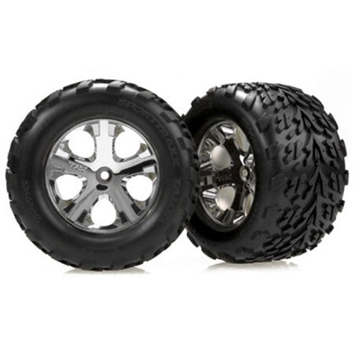 Traxxas Chrome Wheel w/Talon Tires Nitro Stampede/Rustler (Rear) or Electric Stampede/Rustler (Front) Traxxas Chrome Wheel w/Talon Tires Nitro Stampede/Rustler (Rear) or Electric Stampede/Rustler (Front)