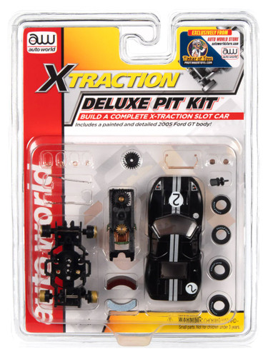 Auto World X-Traction Deluxe Pit Kit (w/2005 Ford GT Black #2 Body) Limited Edition HO Slot Car