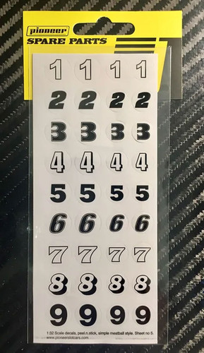 Pioneer Racing Numbers (1-9) Sticker Sheet #5 Pioneer Racing Numbers (1-9) Sticker Sheet #5