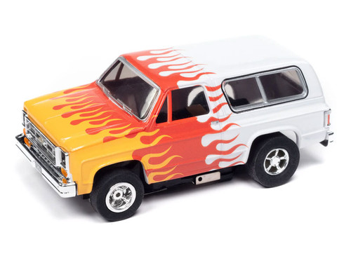 Auto World 1979 Chevy Blazer (White w/Yellow and Red Flames) X-Traction HO Slot Car
