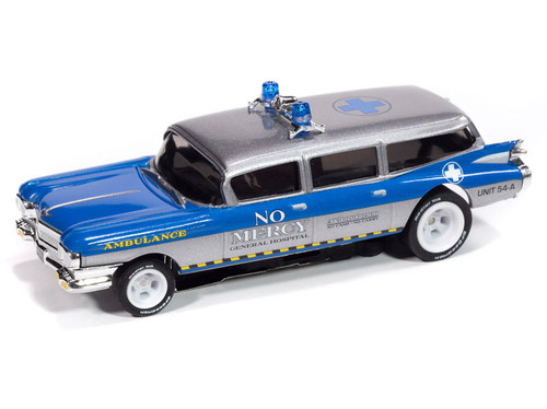 Auto World 1959 Cadillac Ambulance (Silver & Blue) 4Gear HO Slot Car