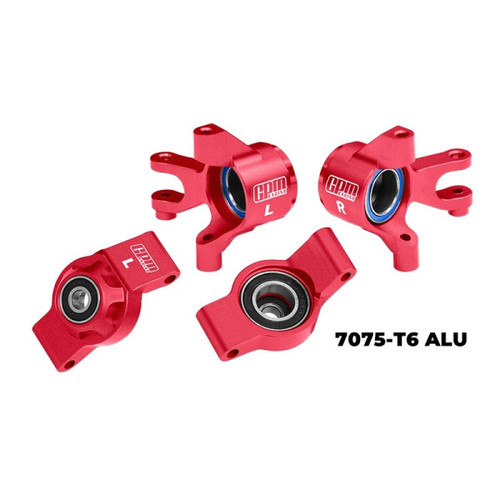 GPM Red 7075 Alloy Front Steering Blocks and Rear Hub Stub Axle Carriers With Oversize Bearing for Mini Maxx GPM Red 7075 Alloy Front Steering Blocks and Rear Hub Stub Axle Carriers With Oversize Bearing for Mini Maxx