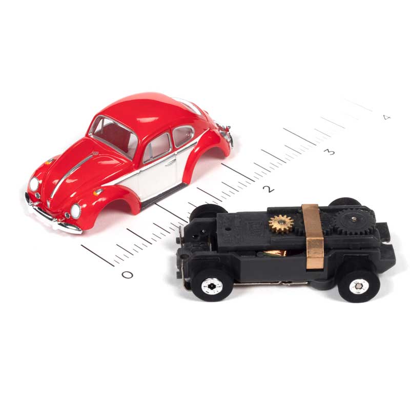 Auto World 1966 Volkswagen Beetle Red/White Thunderjet HO Slot Car