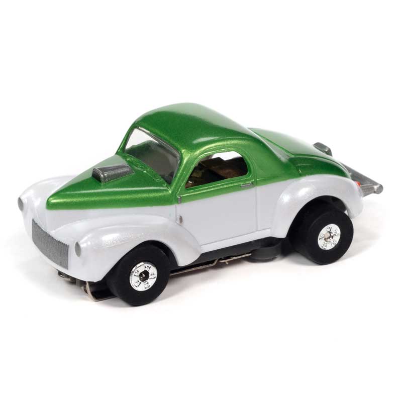 Auto World 1941 Willys Coupe Gasser Green/White Thunderjet HO Slot Car (SC360-3)