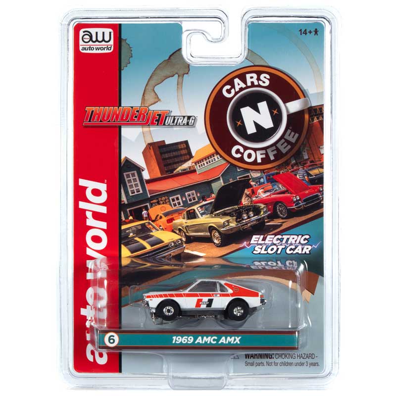 Auto World 1969 AMC AMX White/Red Hurst Thunderjet HO Slot Car (SC360-6)