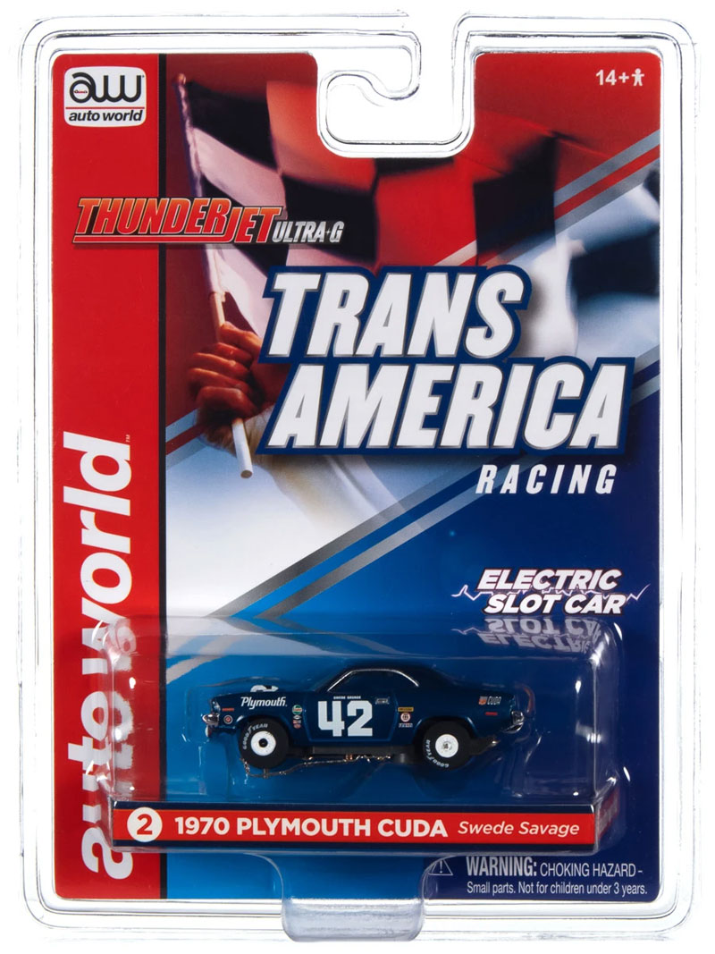 Auto World 1970 Plymouth Barracuda Swede Savage #42 Thunderjet HO