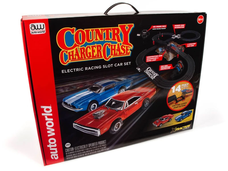 Auto World Country Charger Chase 14' HO Slot Car Set (SRS335)