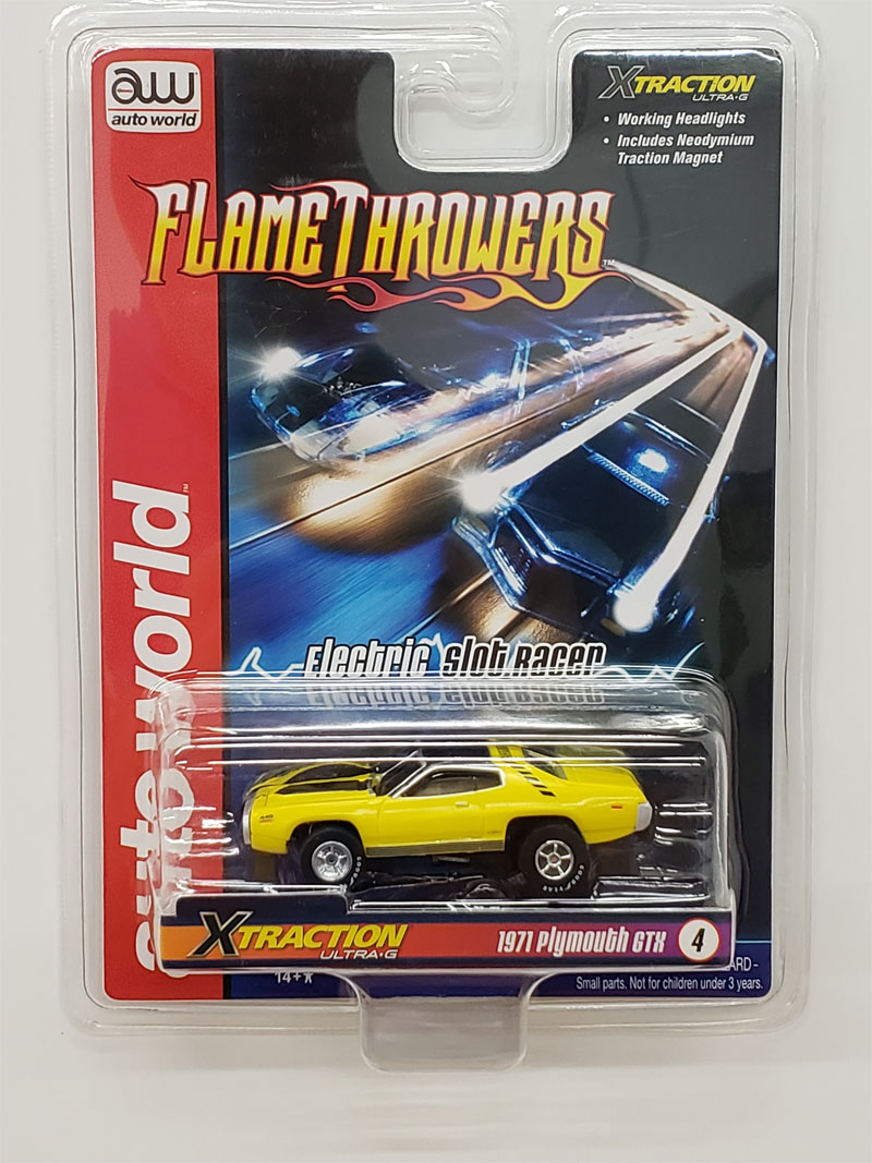 Auto World 1971 Plymouth GTX (Yellow) X-Traction Flamethrowers R33 HO Slot Car