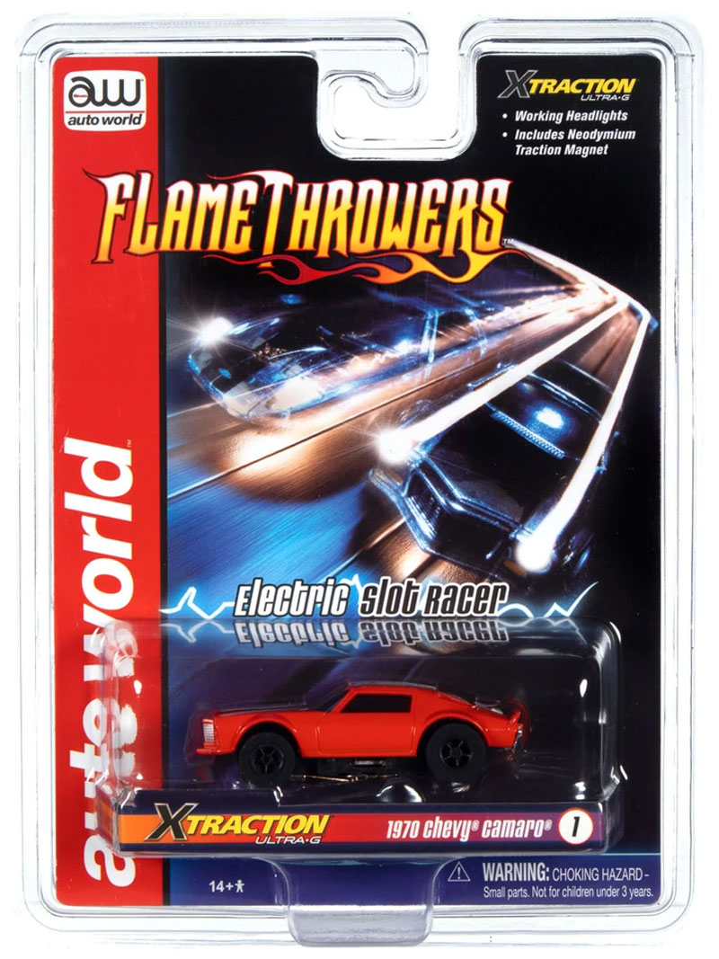 Auto World 1971 Chevrolet Camaro (Orange) Xtraction Flamethrowers R33 HO Slot Car