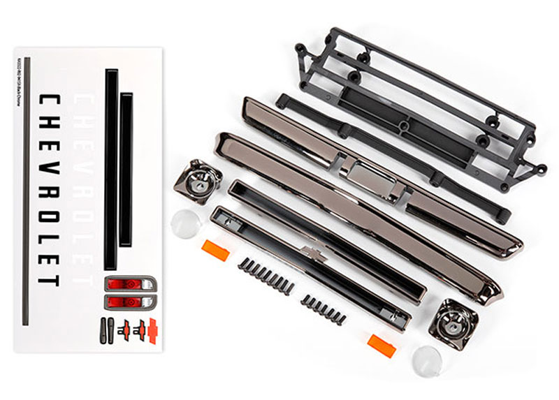 Traxxas Drag Slash Chevrolet C10 Grille, Headlight Housings, Bumpers, Mounting Retainers & Hardware: Black Chrome (9415X)