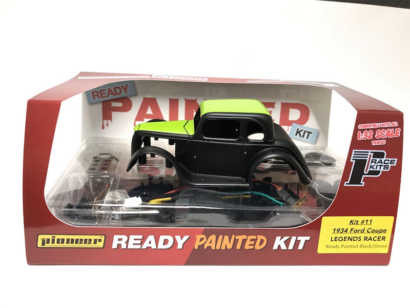 Pioneer 1934 Ford Coupe Legends Racer 'Ready Painted' Black/Green Kit 1/32 Slot Car