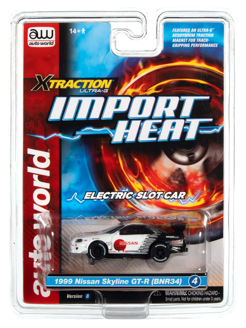 IMPORT HEAT Auto World 1999 Nissan Skyline GTR (White/Black) Import Heat X-Traction HO Slot Car