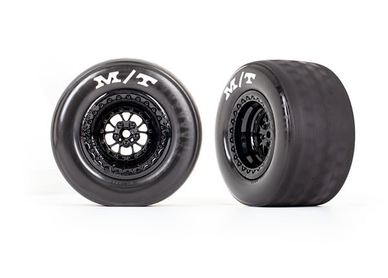 These are the Traxxas Drag Slash Rear Wheels, Assembled, Weld Gloss Black (2)