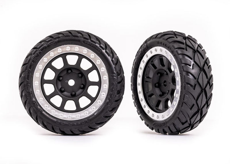 Traxxas 2479A Anaconda Tires Pre-Glued on 2.2 Black-Chrome Tracer Wheels Bandit Front pair