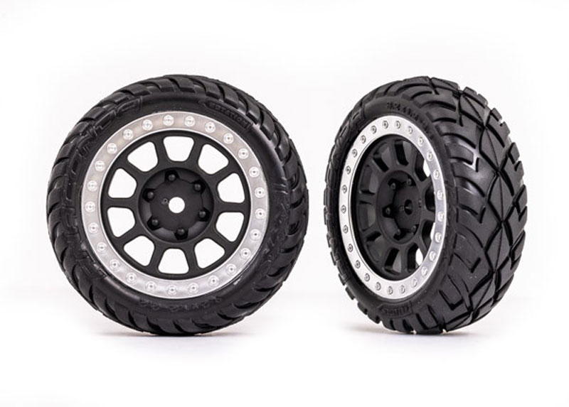 Traxxas Anaconda Front 2.2" Assembled Tires with Foam Inserts - Graphite Gray, Satin Chrome Beadlock Wheels: Bandit