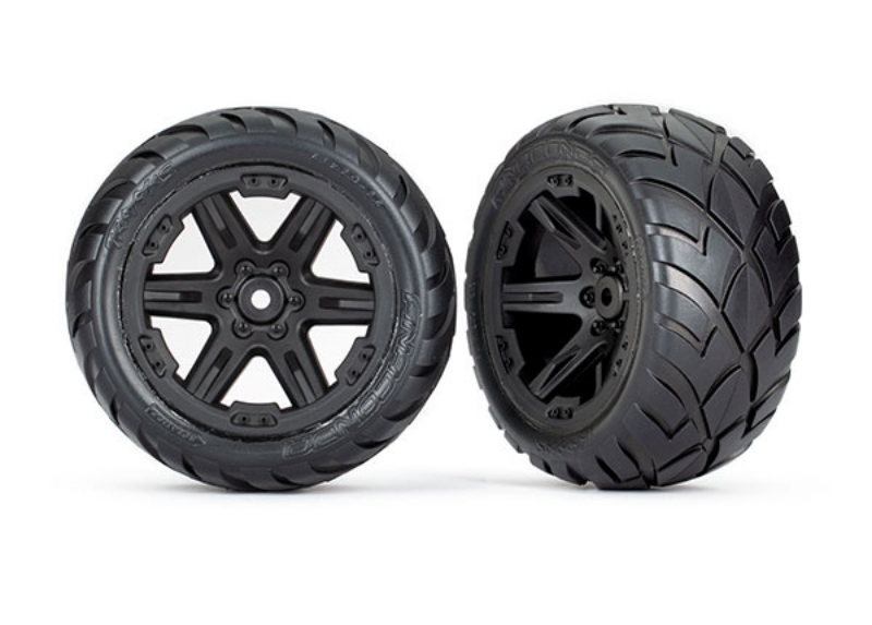 These are the Traxxas Rustler 2.8" Anaconda Wheels, Assembled, RXT Black (2WD Electric Rear) (2)