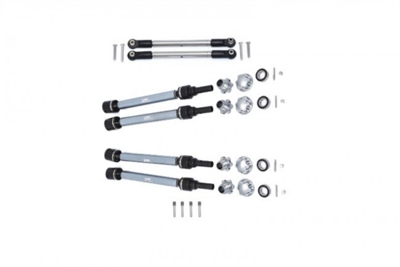 GPM Aluminum CVD Driveshafts and Front Steering Tie Rod for Maxx w/ WideMAXX (Gray Silver)