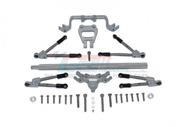 GPM Aluminum Hoss 4x4 Front and Rear Tie Rods w/ Stabilizer and Center Brace (Gray Silver)