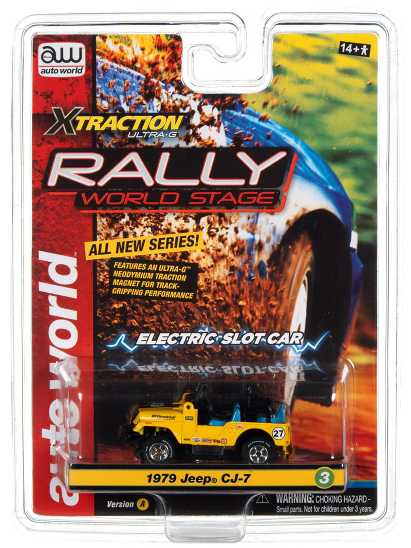 Auto World 1979 Jeep CJ-7 (Yellow) Rally World Stage X-Traction HO Slot Car
