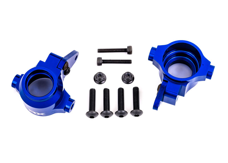 Traxxas Steering Blocks, 6061-T6 aluminum (Blue-Anodized), Left & Right, Steering Block Arms (2)