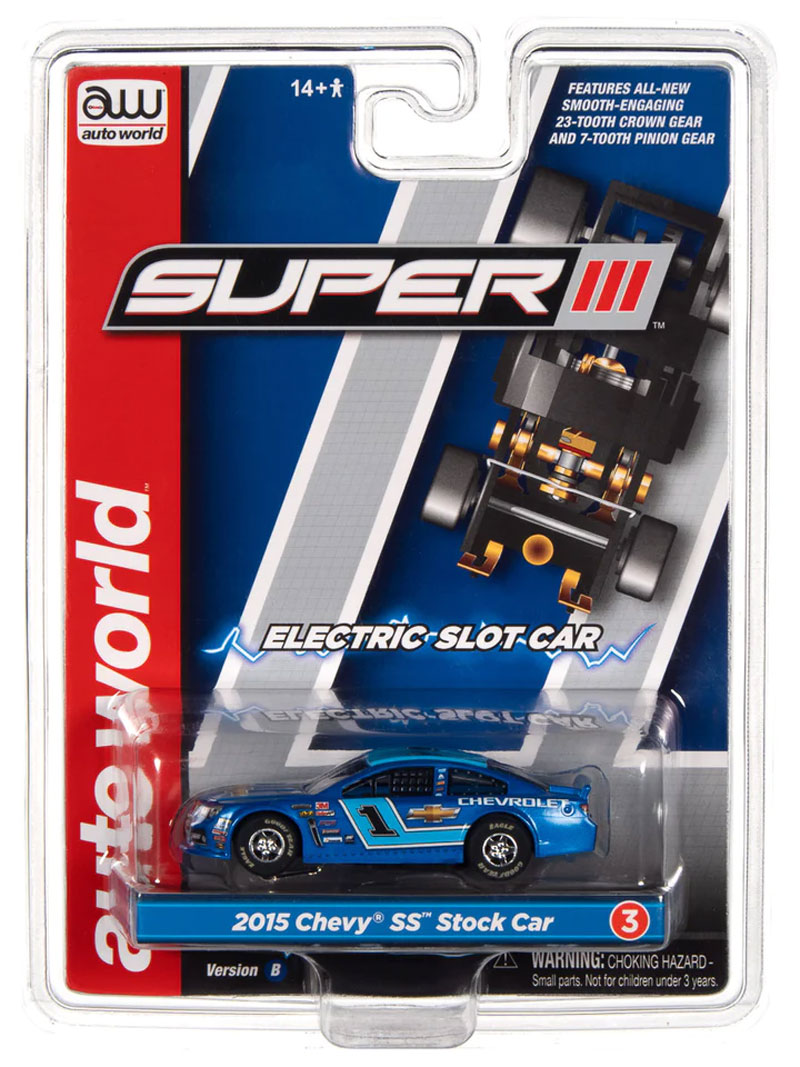 Auto World 2015 Chevy SS Stock Car (Blue) Super III HO Slot Car