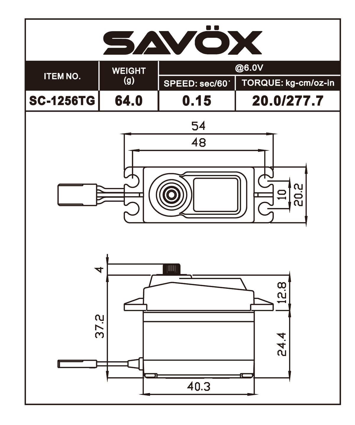 Savox SC-1256TG-BE Black Edition Standard Size Coreless Digital