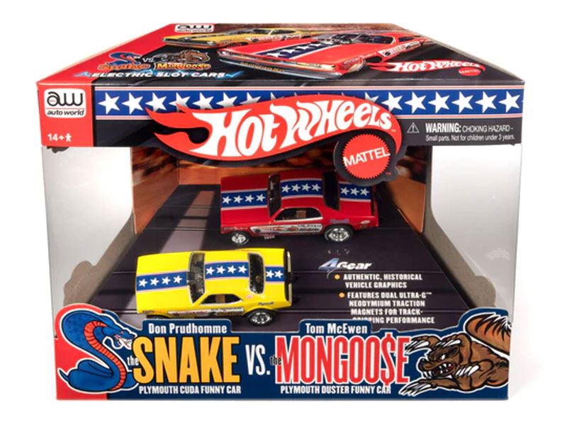 HOT WHEELS SNAKE & MON ☆HOスロットカーセット Auto World Hot Wheels Snake & Mongoose 4Gear (2-PACK) HO Slot Car