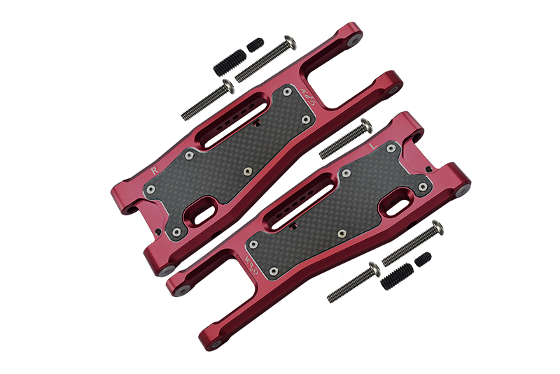 GPM (Red) Aluminum 6061-T6 Front Lower Arms & Carbon Fiber Dust-Proof Protection Plate (25pc set) for Sledge