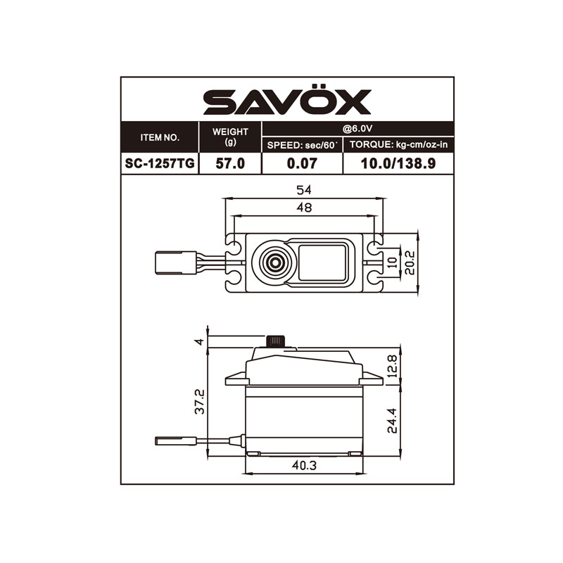 Savox SC-1257TG-BE Black Edition Standard Size Coreless Digital Servo .07/139 @ 6V