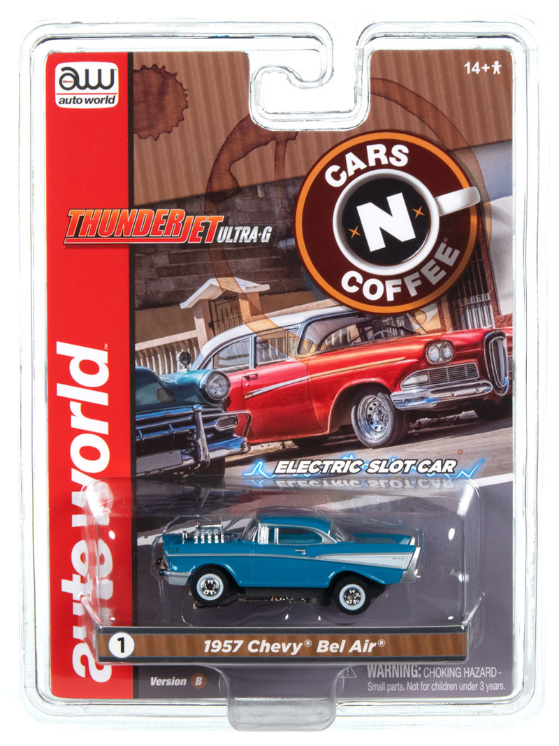 Auto World 1957 Chevrolet Bel Air Street Rod w/Blower (Blue) Thunderjet HO Slot Car