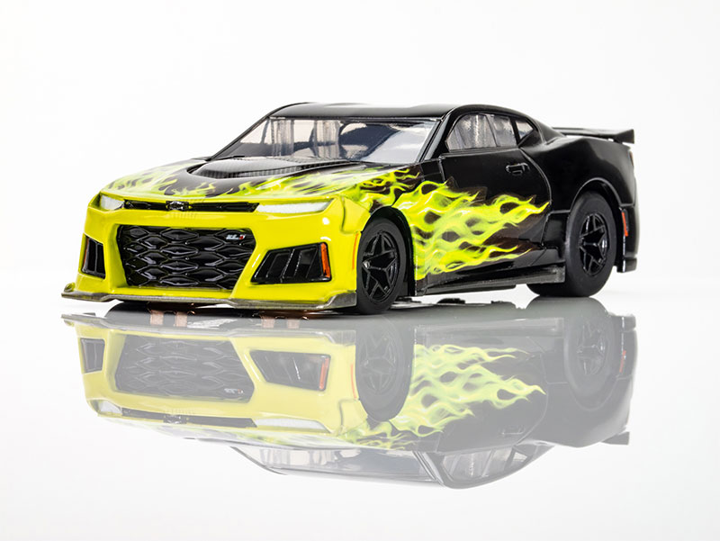 AFX 2021 Chevy Camaro ZL1 Wildfire Black-Lime Flame Mega G+ HO