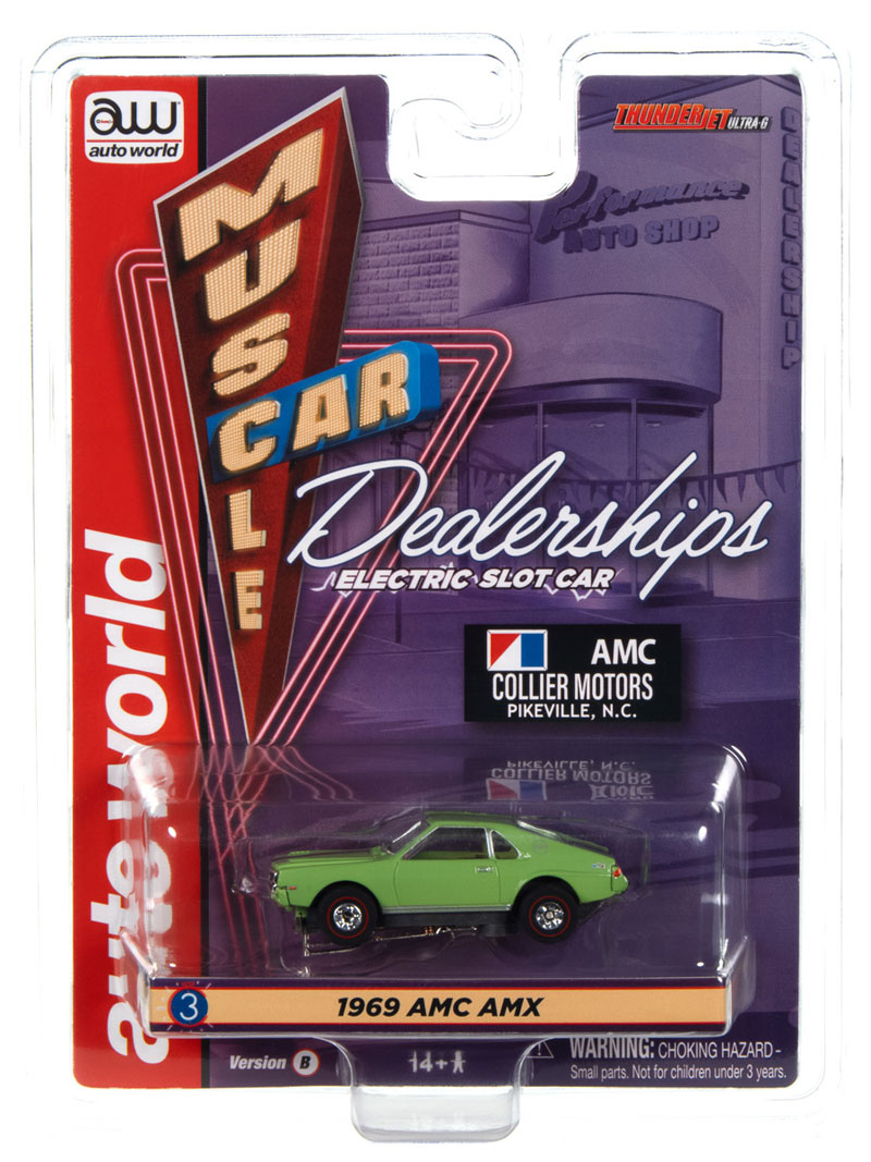 Auto World Collier Motors - 1969 AMC AMX (Green) Thunderjet HO Slot Car