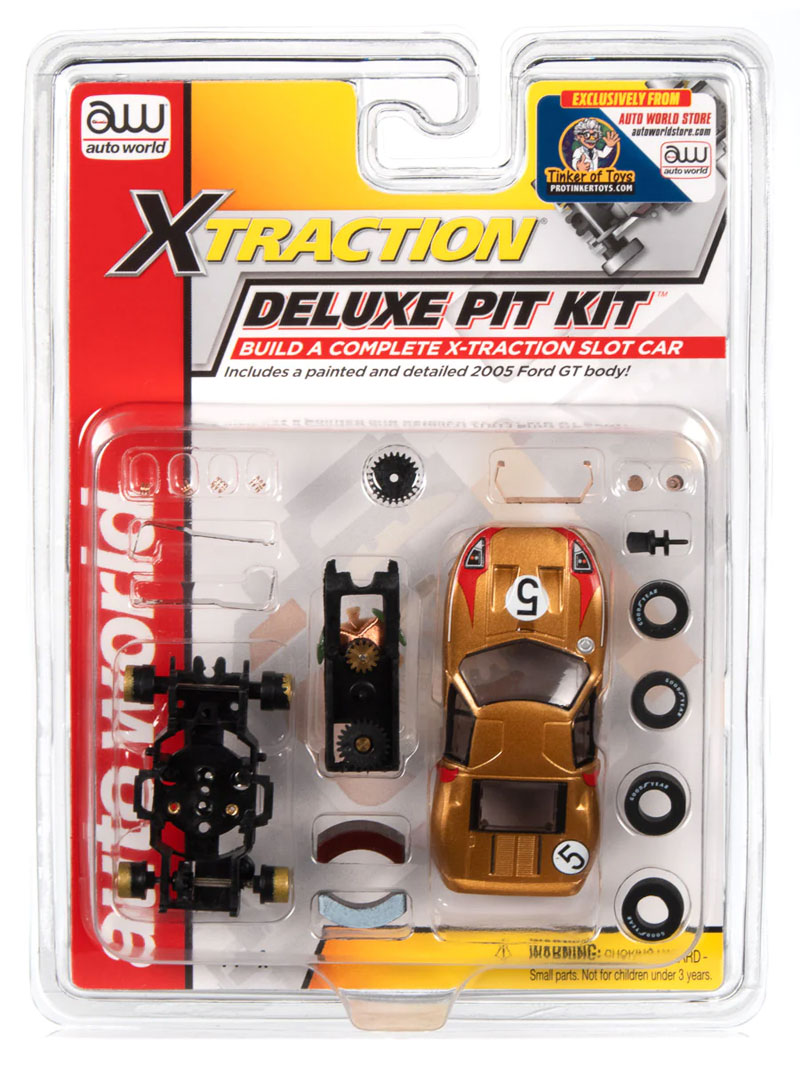 Auto World X-Traction Deluxe Pit Kit (w/2005 Ford GT Gold #5 Body) Limited Edition HO Slot Car