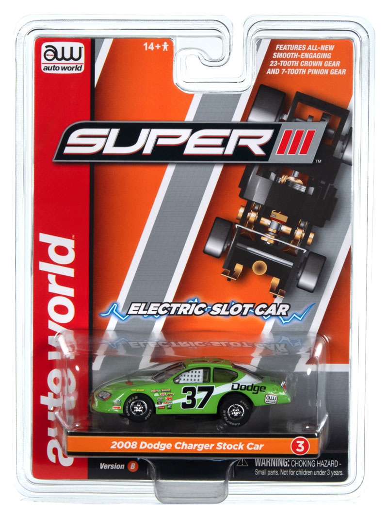 Auto World 2008 Dodge Charger Stock Car (Green) Super III HO Slot Car