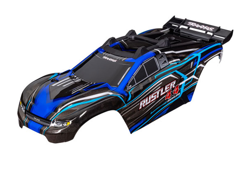 Traxxas Rustler 4X4 Blue Body with Front and Rear Body Mounts & Support for Clipless Mounting