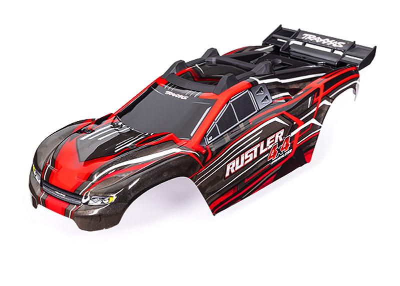 Traxxas Rustler 4X4 Red Body with Front and Rear Body Mounts & Support for Clipless Mounting