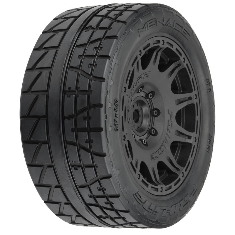 Pro-Line Menace HP 5.7” Street Belted Tires Mounted on Raid Black 8x48 Removable 24mm Hex Wheels (2)