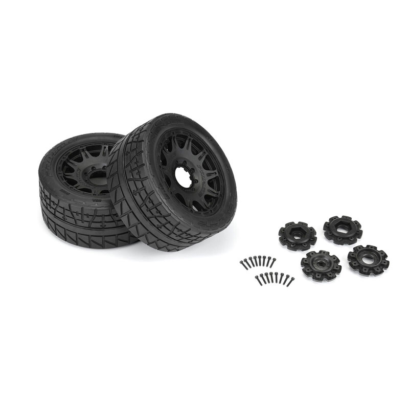 Pro-Line Menace HP 5.7” Street Belted Tires Mounted on Raid Black 8x48 Removable 24mm Hex Wheels (2)