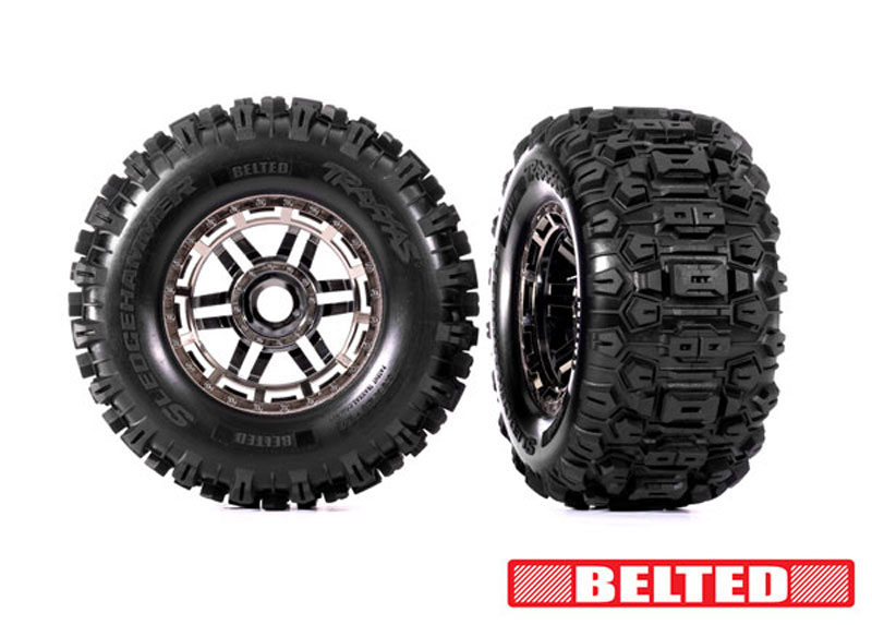 Traxxas Sledgehammer Belted All-Terrain Dual Profile (Black Chrome Wheels) (2.9" Outer, 3.8" Inner) Assembled Tires & Wheels (2)