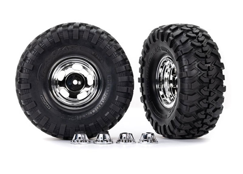 Traxxas 2.2" Canyon Trail Satin Chrome Wheels (5.3 x 2.2" Tires) Assembled with Center Caps