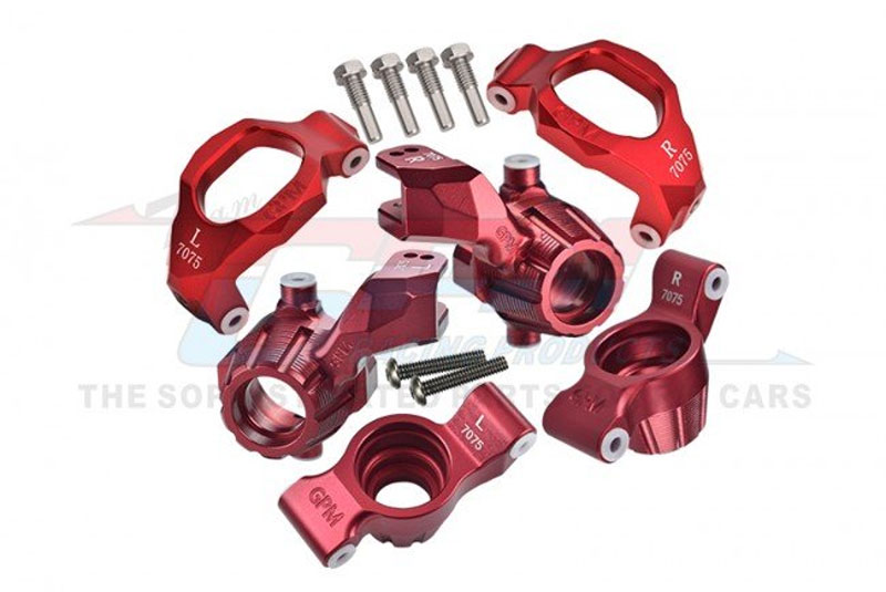 GPM Aluminum 7075 Front C-Hubs & Front Steering Blocks & Rear Stub Axle Carriers (Red)