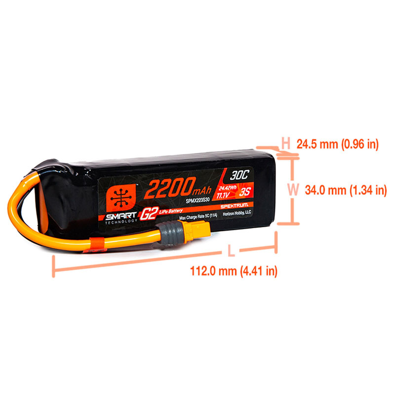 Spektrum 2200mAh 3S 11.1V 30C Smart G2 LiPo Battery w/IC3